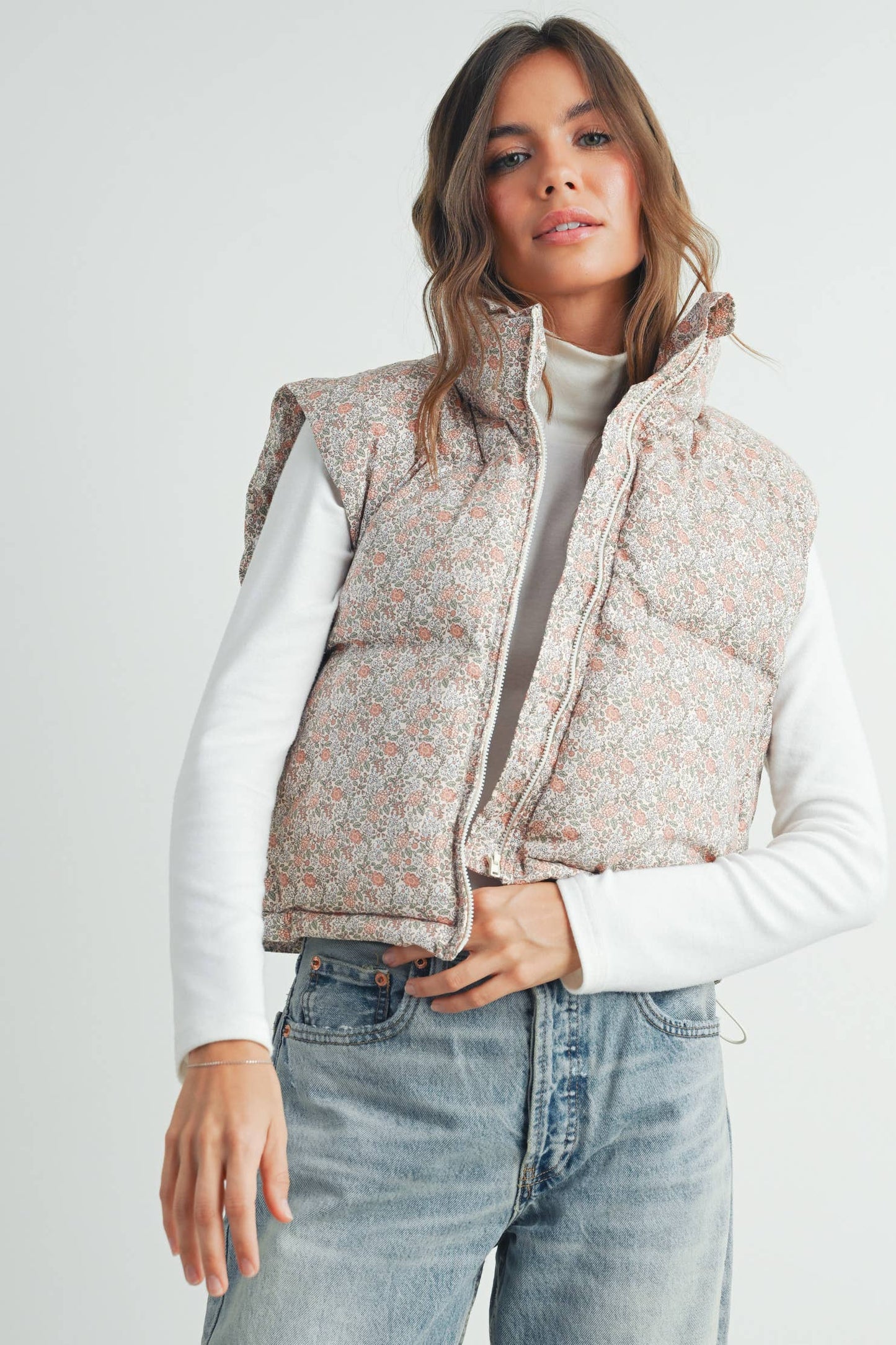 FLORAL HIGH NECK PUFFER VEST - BMJ7560