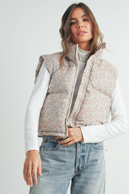 FLORAL HIGH NECK PUFFER VEST - BMJ7560