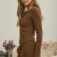 FITTED LONG SLEEVE RIBBED HENLEY KNIT TOP
