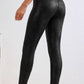 Black Crossed Dip Waist Sleek Leather Leggings