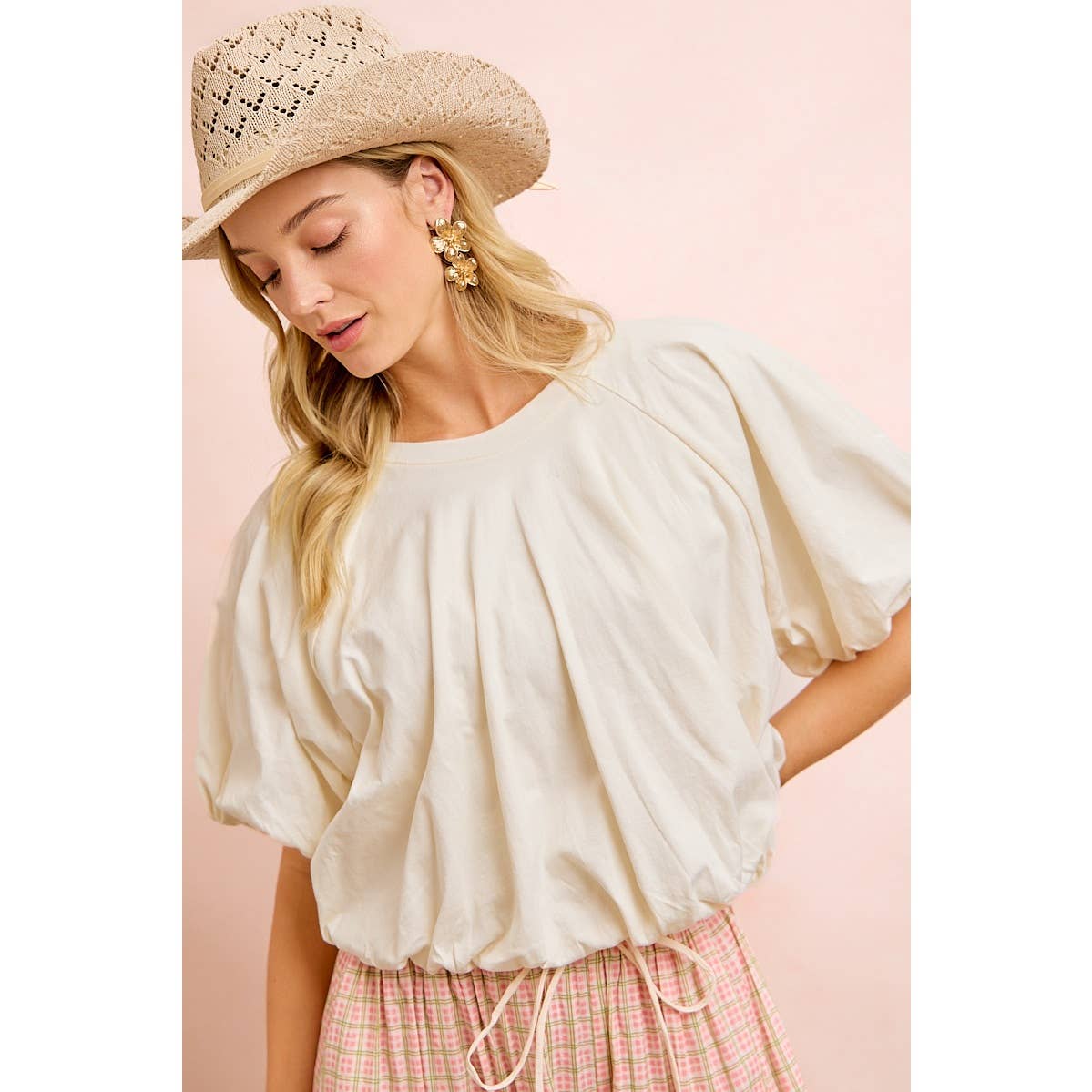 JERSEY BUBBLE SLEEVE TOP