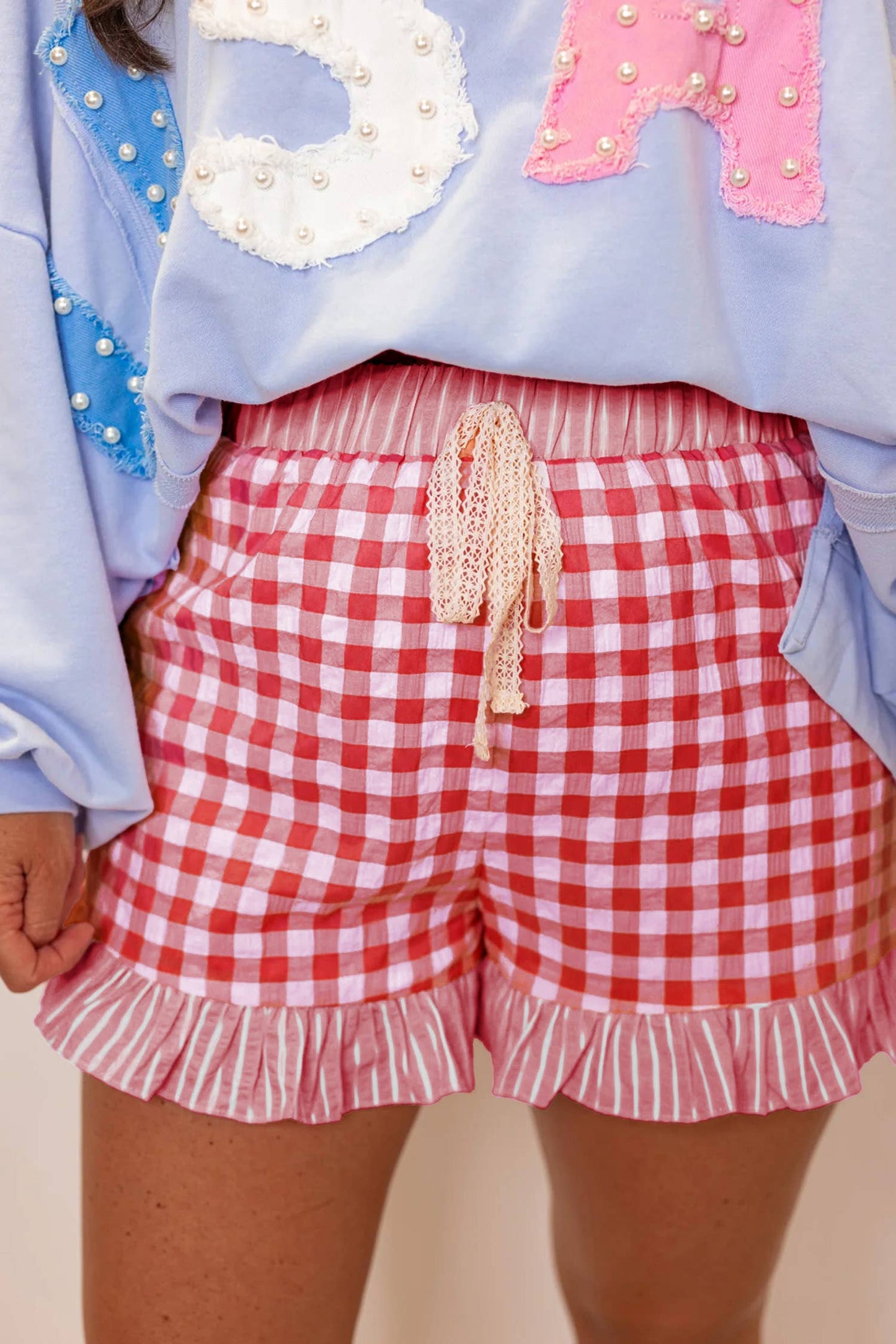 Plaid Gingham Print Ruffled Shorts