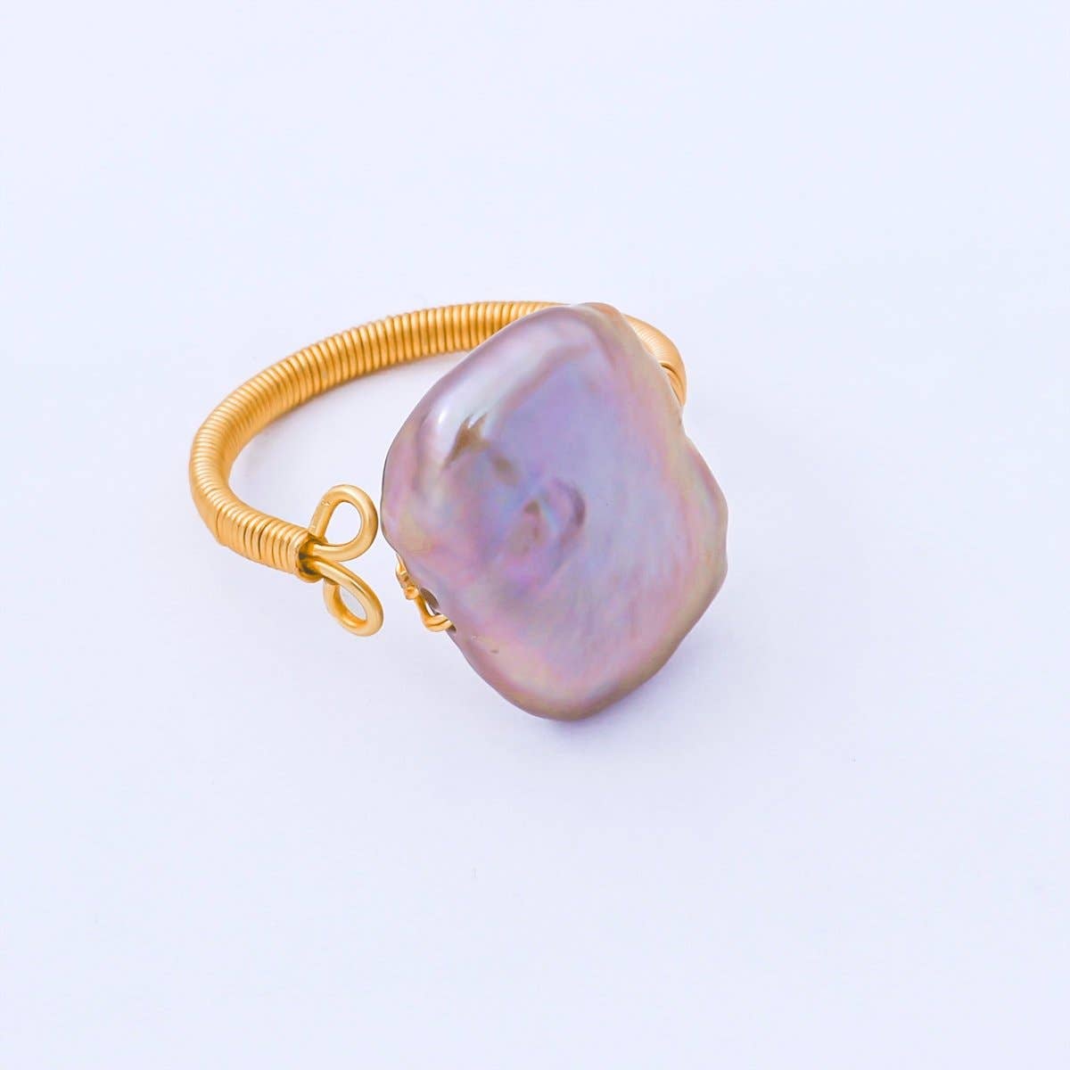 24K Gold Filled Baroque Freshwater Pearl Twisted Solitaire Ring