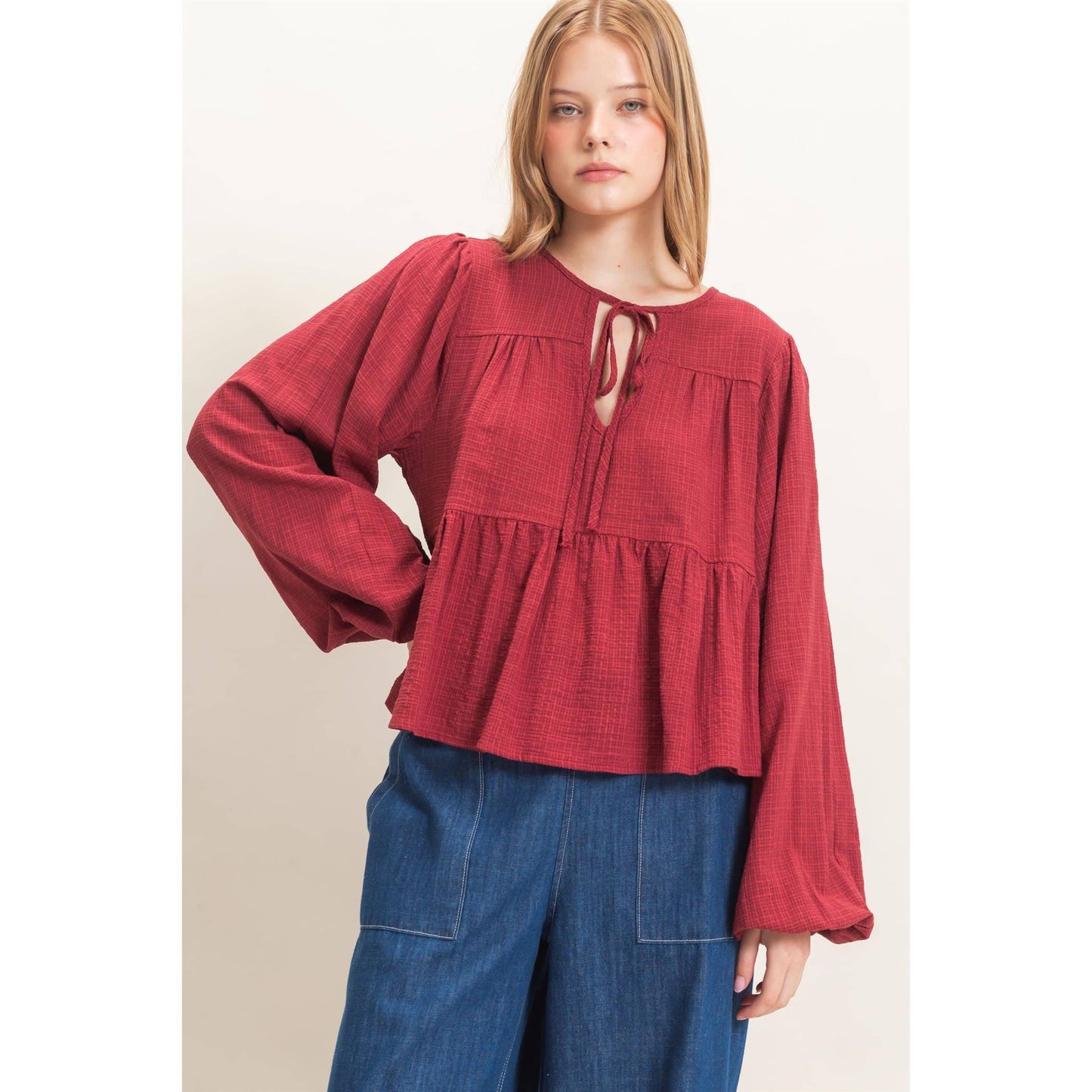 Tie Front Peplum Blouse
