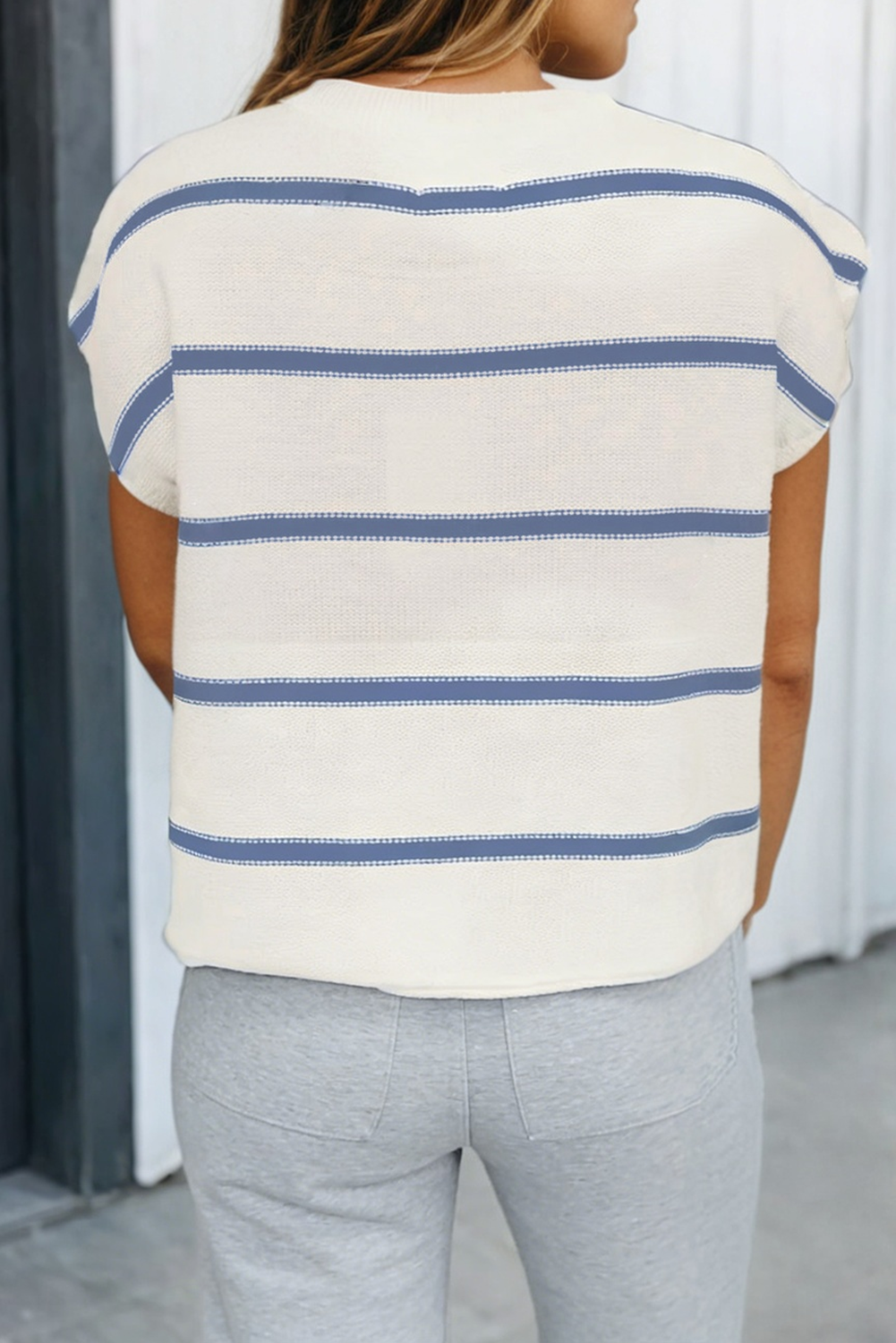 LAS Striped Batwing Sleeve Sweater Tee