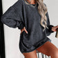 Custom Solid Ribbed Knit Round Neck Pullover Sweatshirt