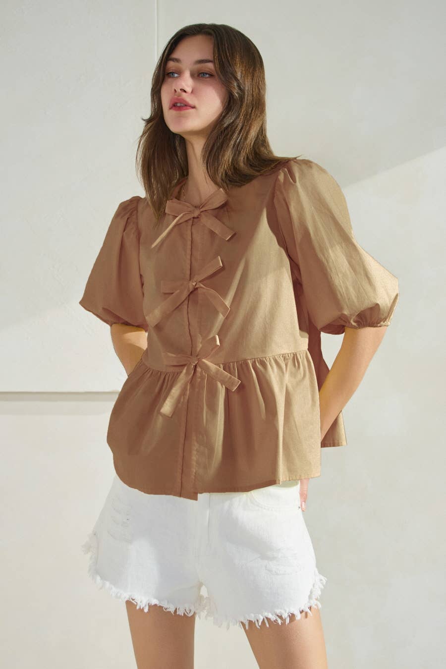 Poppi Front Tie Ribbon Blouse