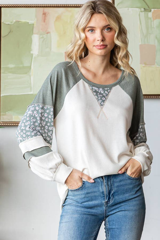 Wildflower Patchwork Waffle Knit Top