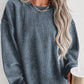 Custom Solid Ribbed Knit Round Neck Pullover Sweatshirt