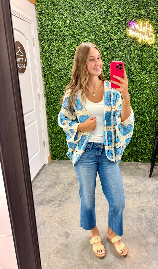Dolman Sleeve Varied Pattern Crochet Open Cardigan