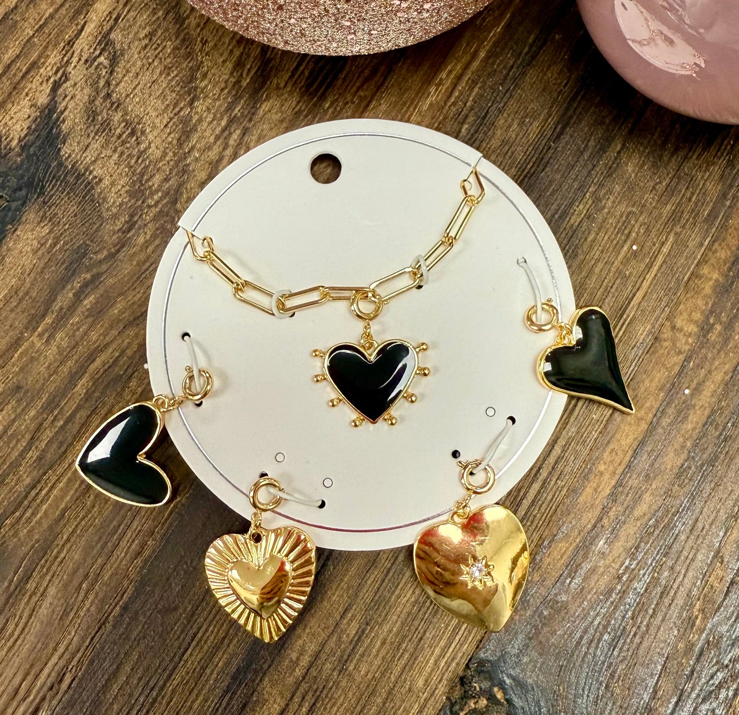 Charm Necklace with 5 Heart Charms