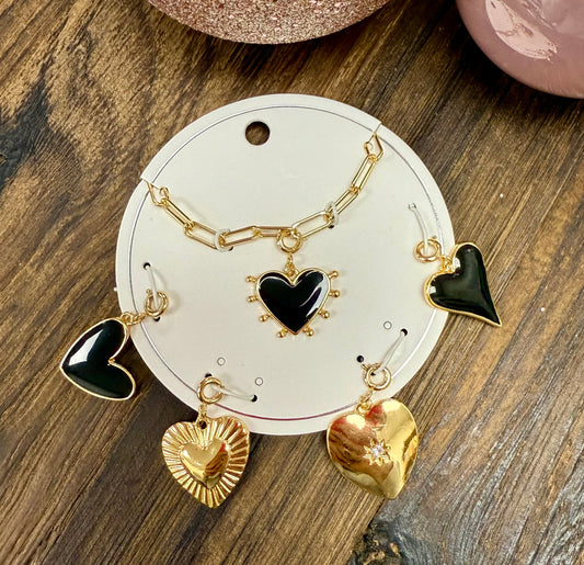 Charm Necklace with 5 Heart Charms