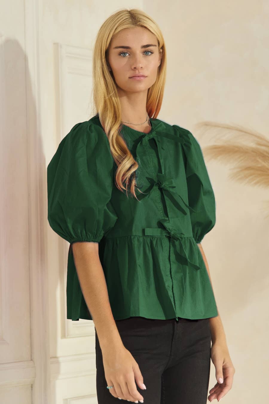 Poppi Front Tie Ribbon Blouse