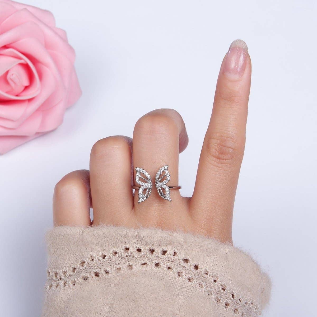 16K Gold Filled Paved CZ Open Butterfly Ring