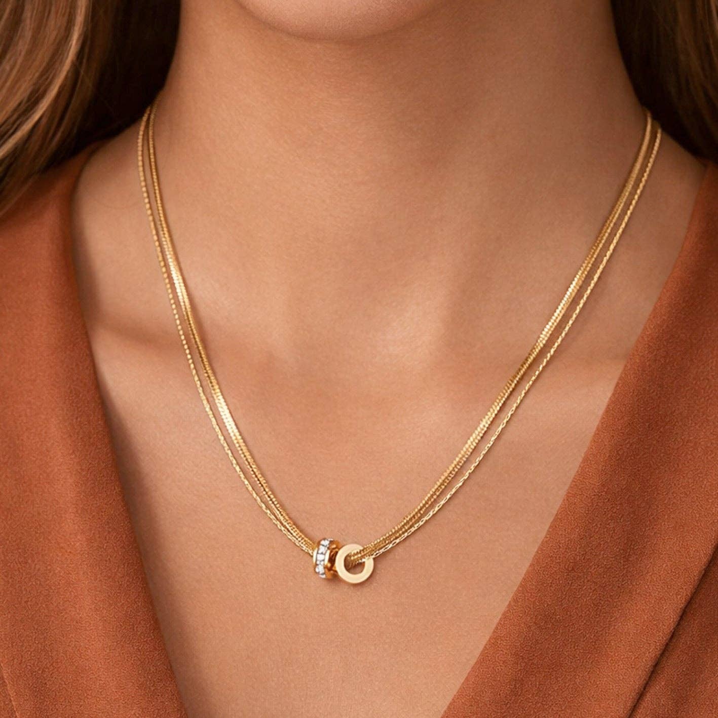 18K Gold Plated Waterproof Stainless Steel Chain Necklace - 6990