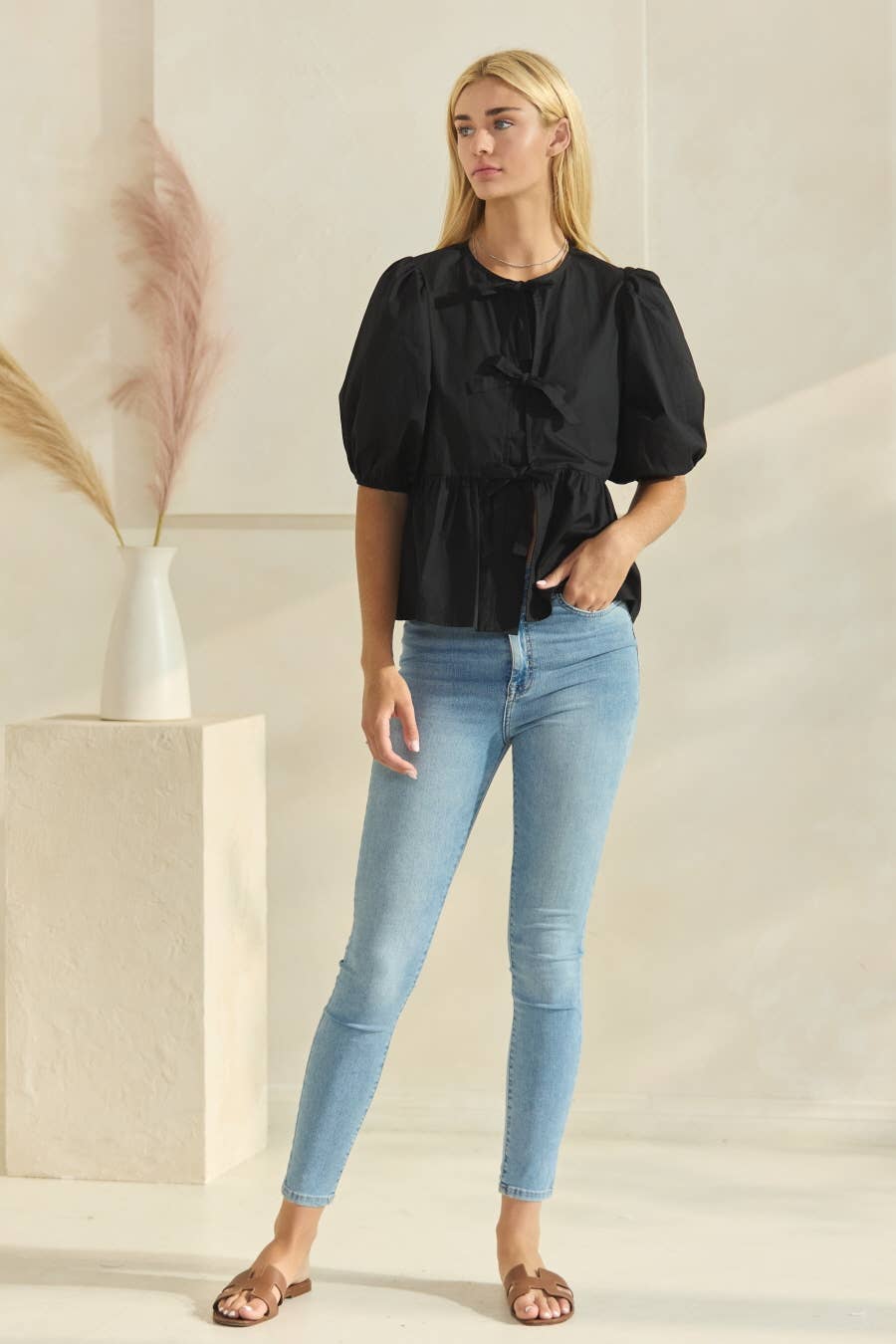 Poppi Front Tie Ribbon Blouse