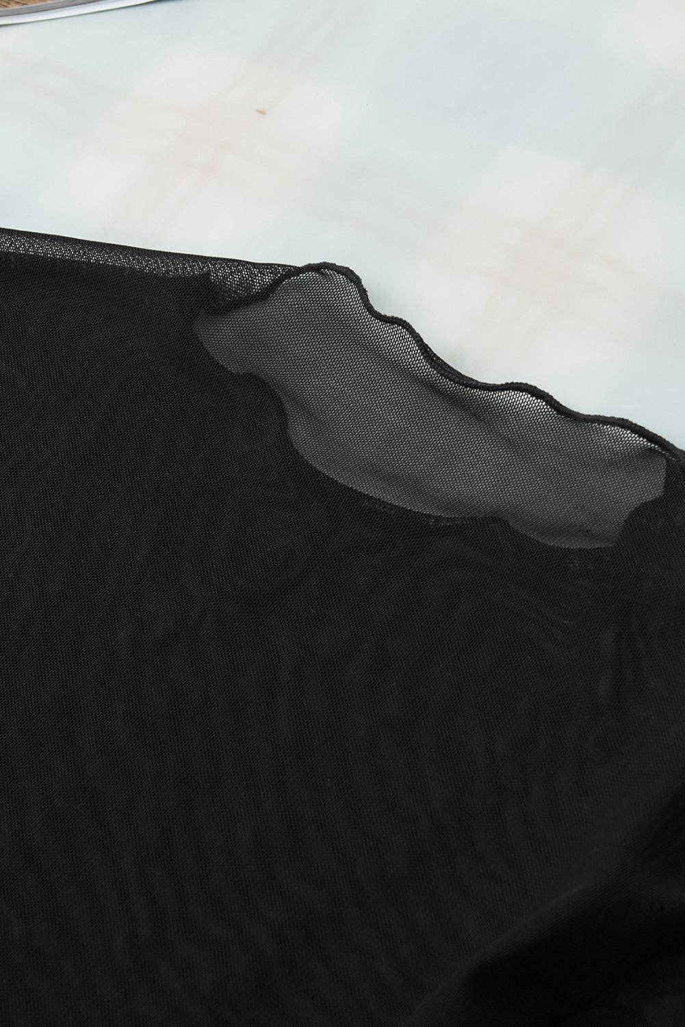 The Midnight Muse Black Rhinestone Sheer Mesh Slim Fit Long Sleeve Top
