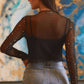 The Midnight Muse Black Rhinestone Sheer Mesh Slim Fit Long Sleeve Top