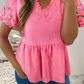 V Neck Flower Embroidered Puff Sleeve Blouse