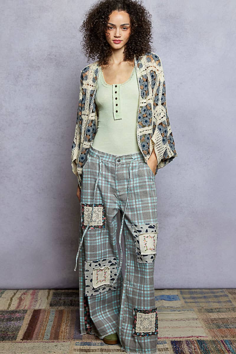 Dolman Sleeve Varied Pattern Crochet Open Cardigan