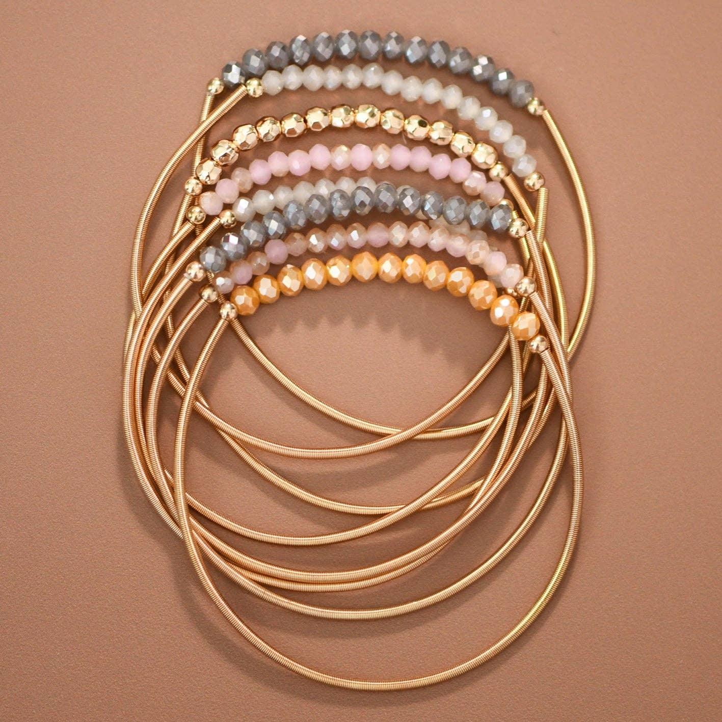 Boho Layered Spring Coil Guitar String Bracelet Set - 8096