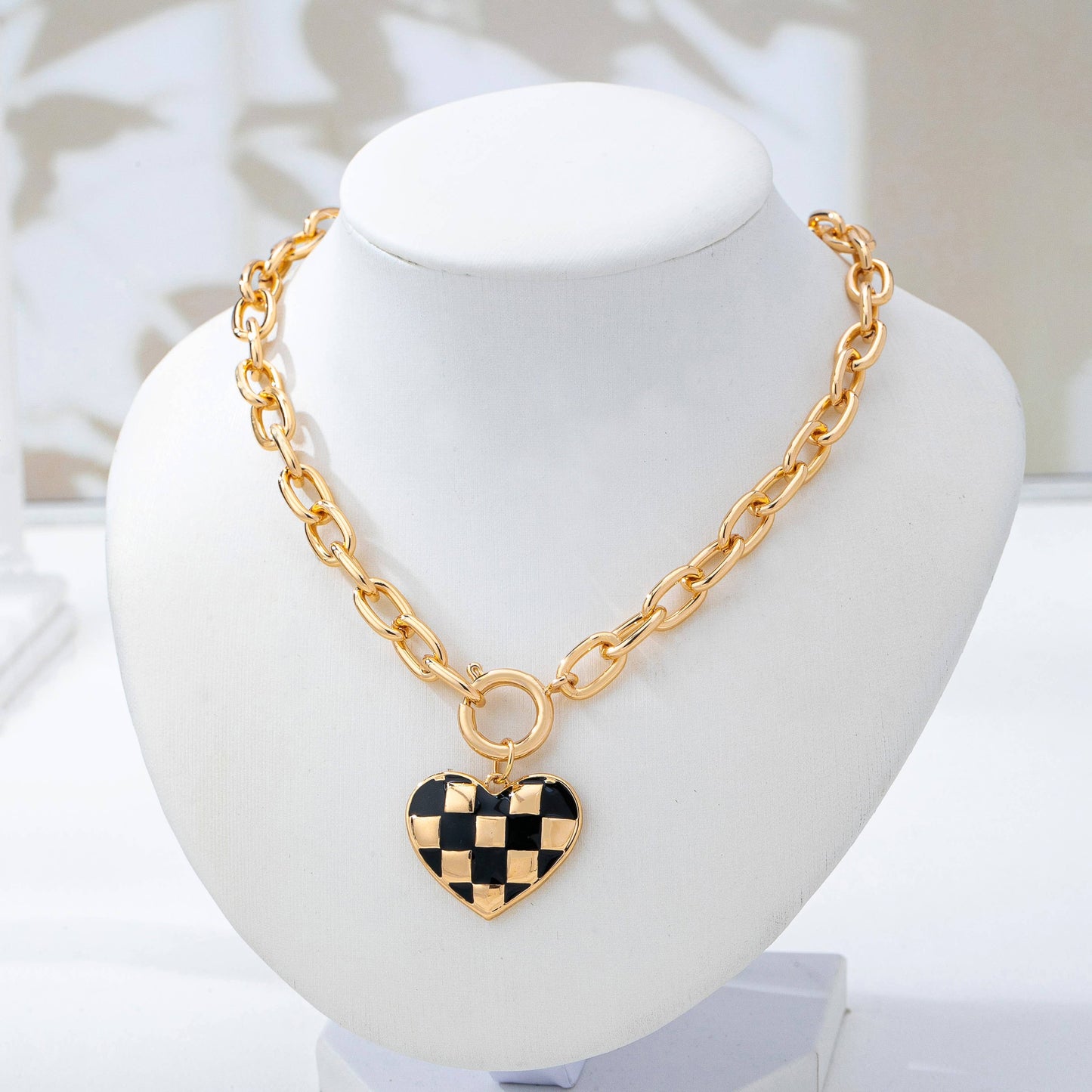 Checkered Heart Toggle Necklace