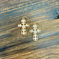 Gold & Pearl Cross Earrings