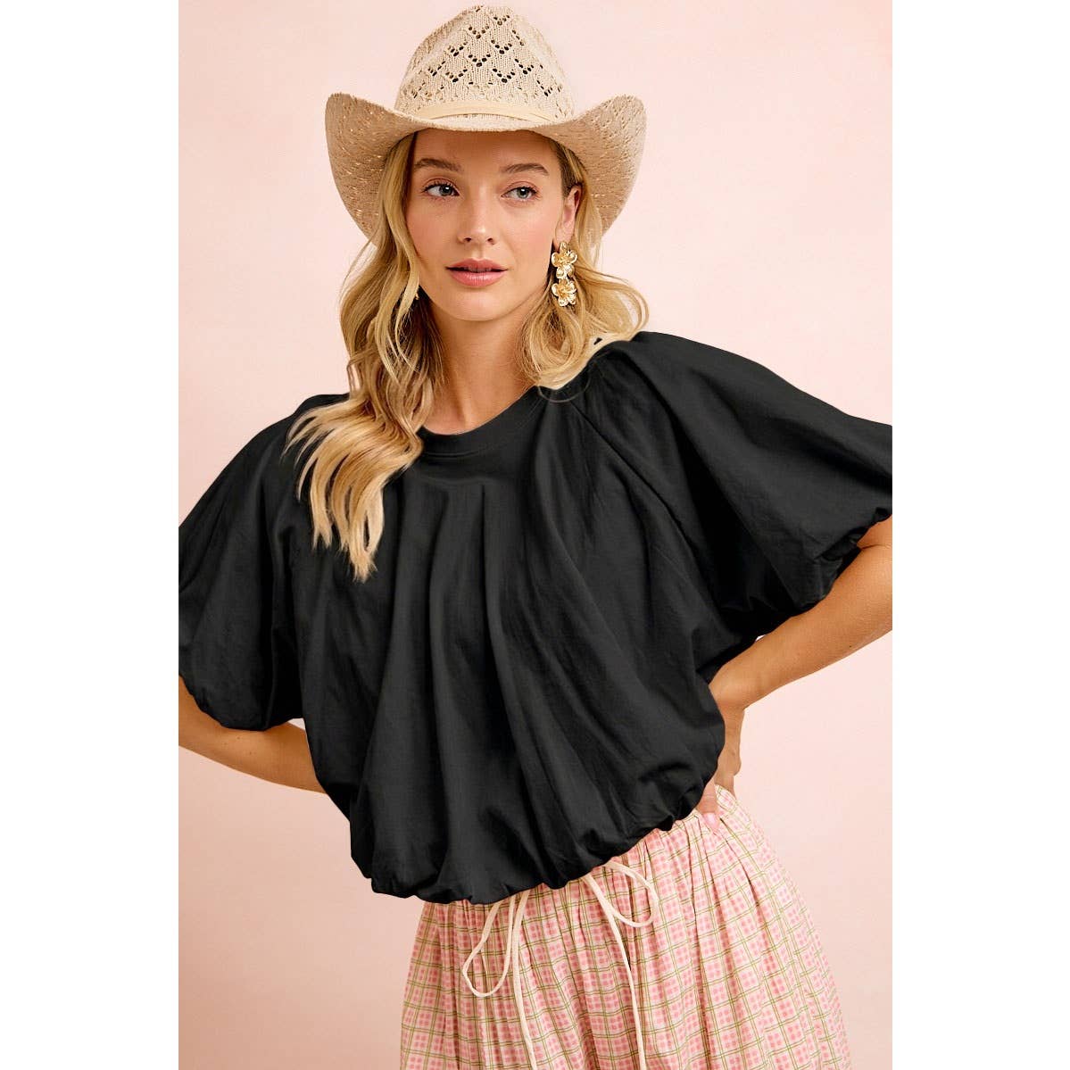JERSEY BUBBLE SLEEVE TOP