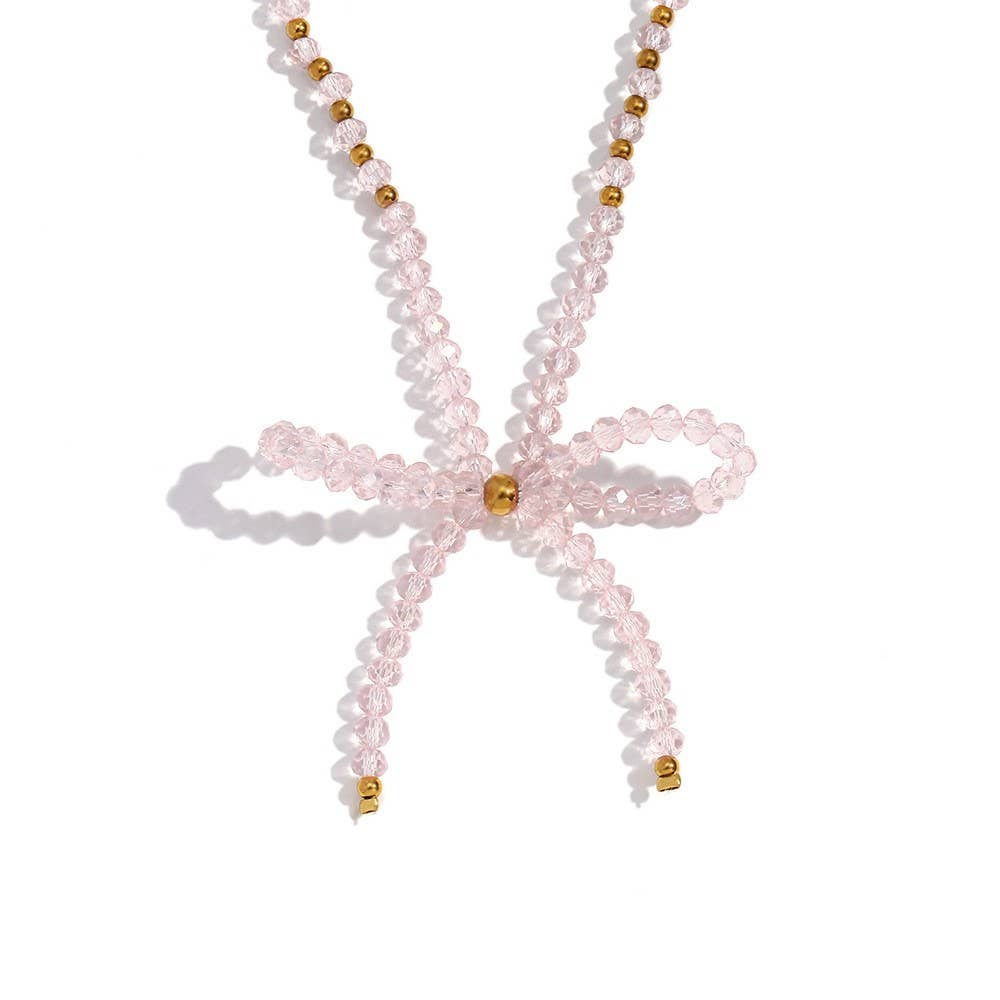 GLASS CRYSTAL BEADED BOW NECKLACE