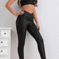 Black Crossed Dip Waist Sleek Leather Leggings