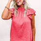 Flutter Sleeve Frilled Neck Textured Blouse