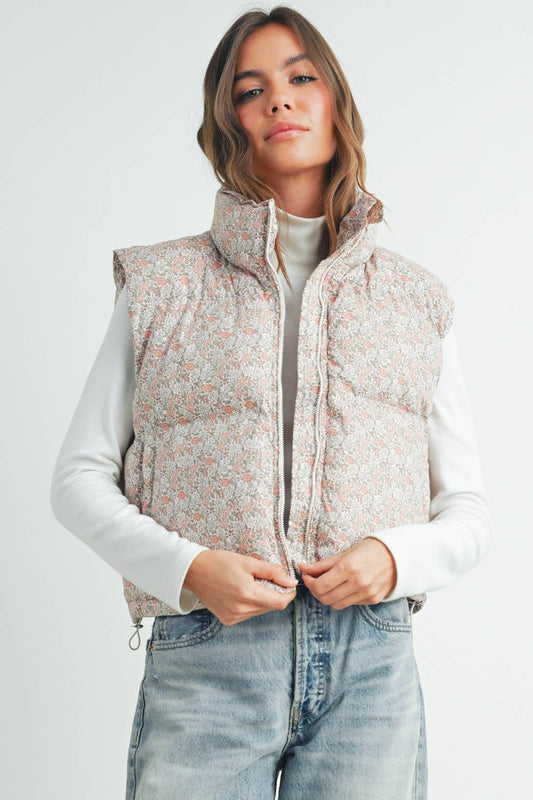 FLORAL HIGH NECK PUFFER VEST - BMJ7560