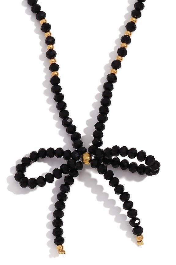 GLASS CRYSTAL BEADED BOW NECKLACE