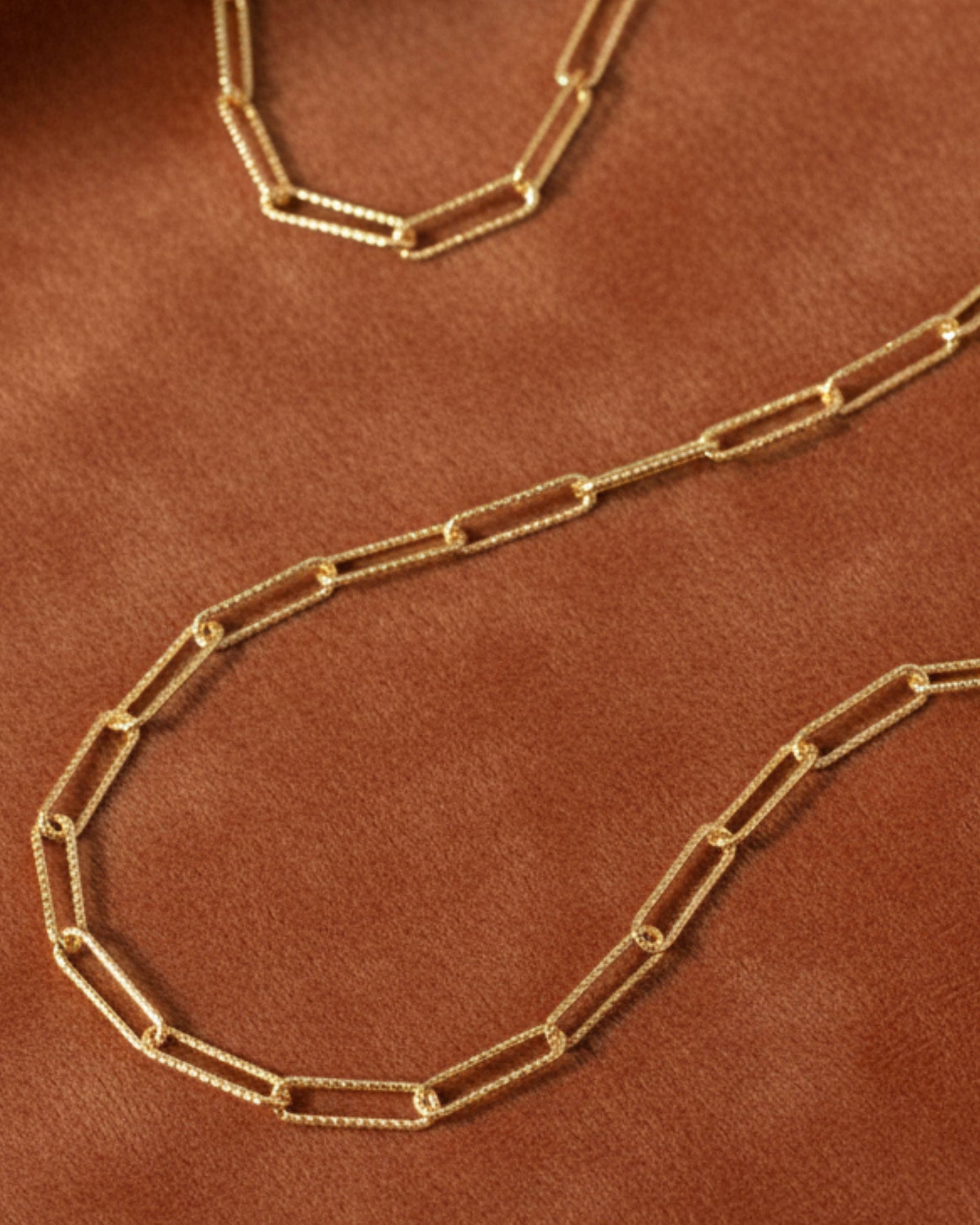 Tarnish Resistant Gold Plated Textured Paperclip Necklace