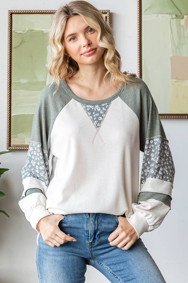 Wildflower Patchwork Waffle Knit Top