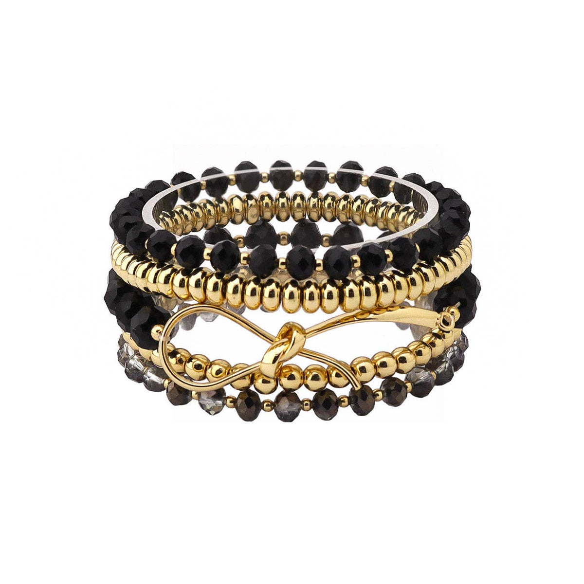 Multi Row Mixed Material Black Stretch Bracelet Set