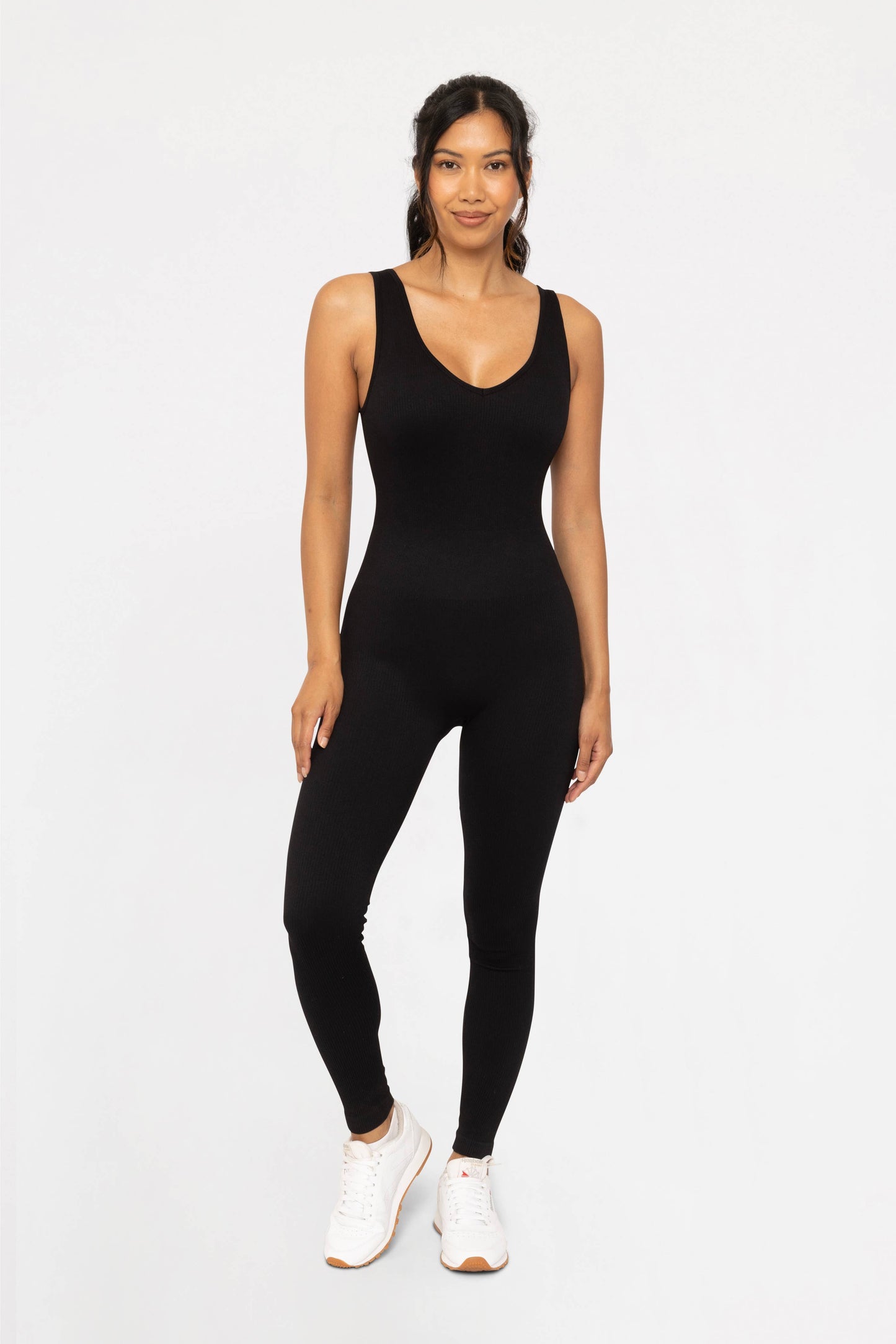 Ribbed Seamless V-Neck Catsuit