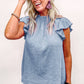 Flutter Sleeve Frilled Neck Textured Blouse