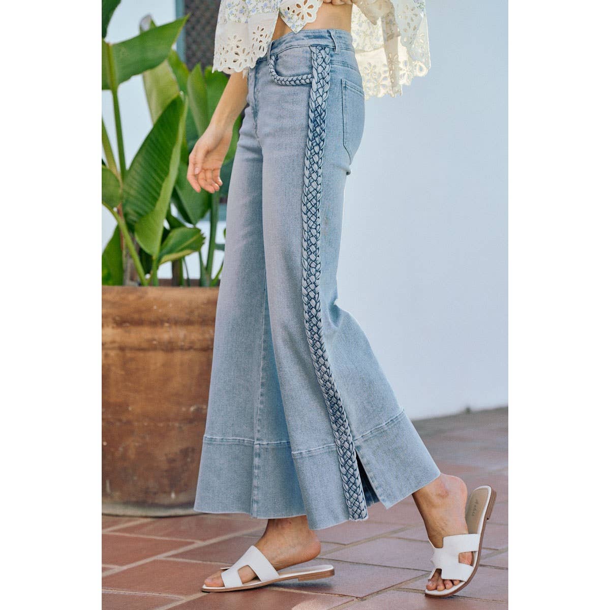 Braided Wide Leg Denim