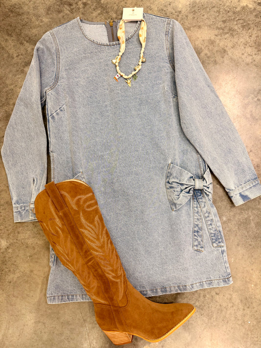 Pocket Full of Bows Denim Dress