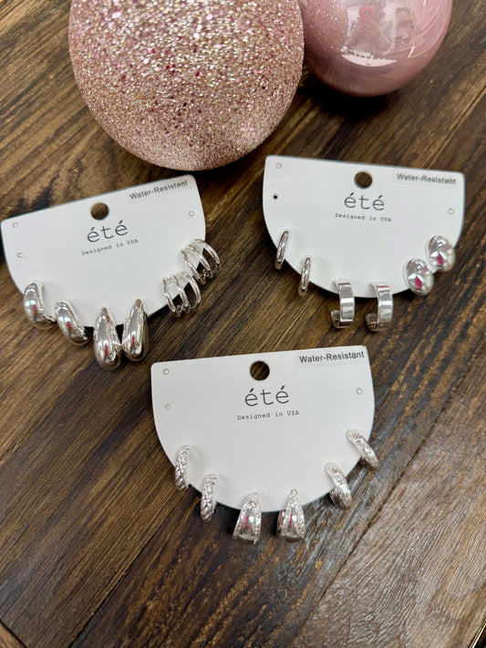 Set of 3 Silver Hoops