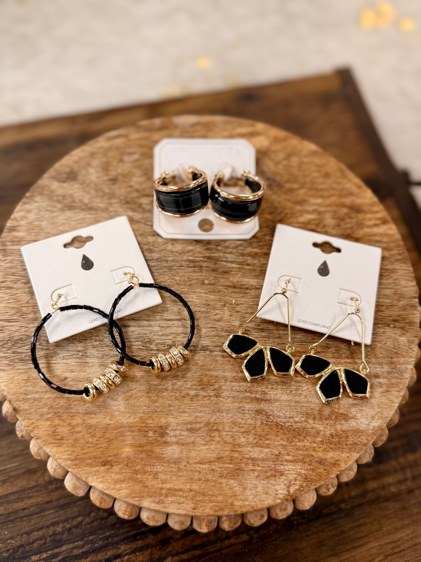 Black & Gold Beaded Hoops