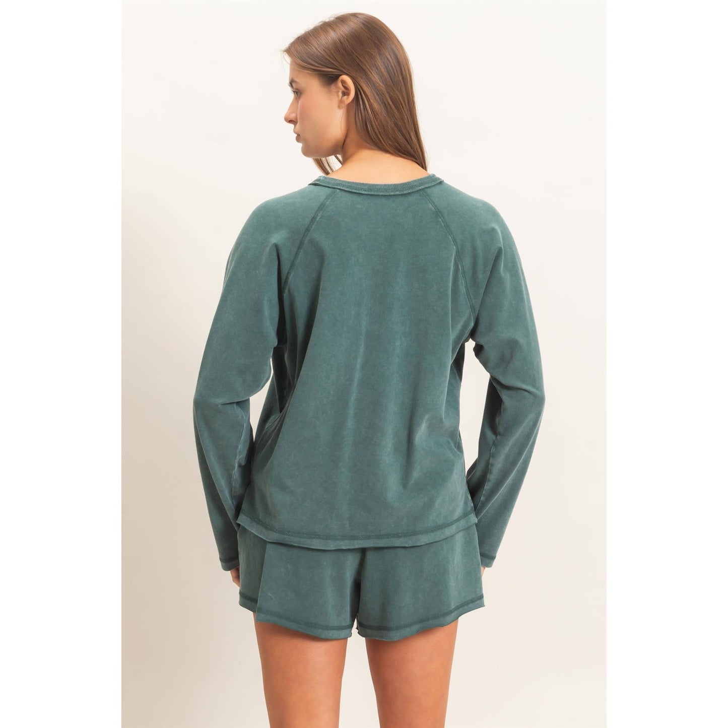 Mineral Wash Long Sleeve Raw Edge Top