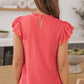 Flutter Sleeve Frilled Neck Textured Blouse