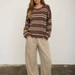 EXPOSED SEAM STRIPED ROUND NECK PULLOVER