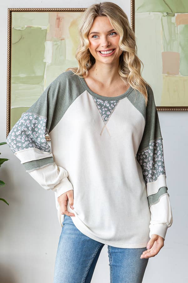 Wildflower Patchwork Waffle Knit Top