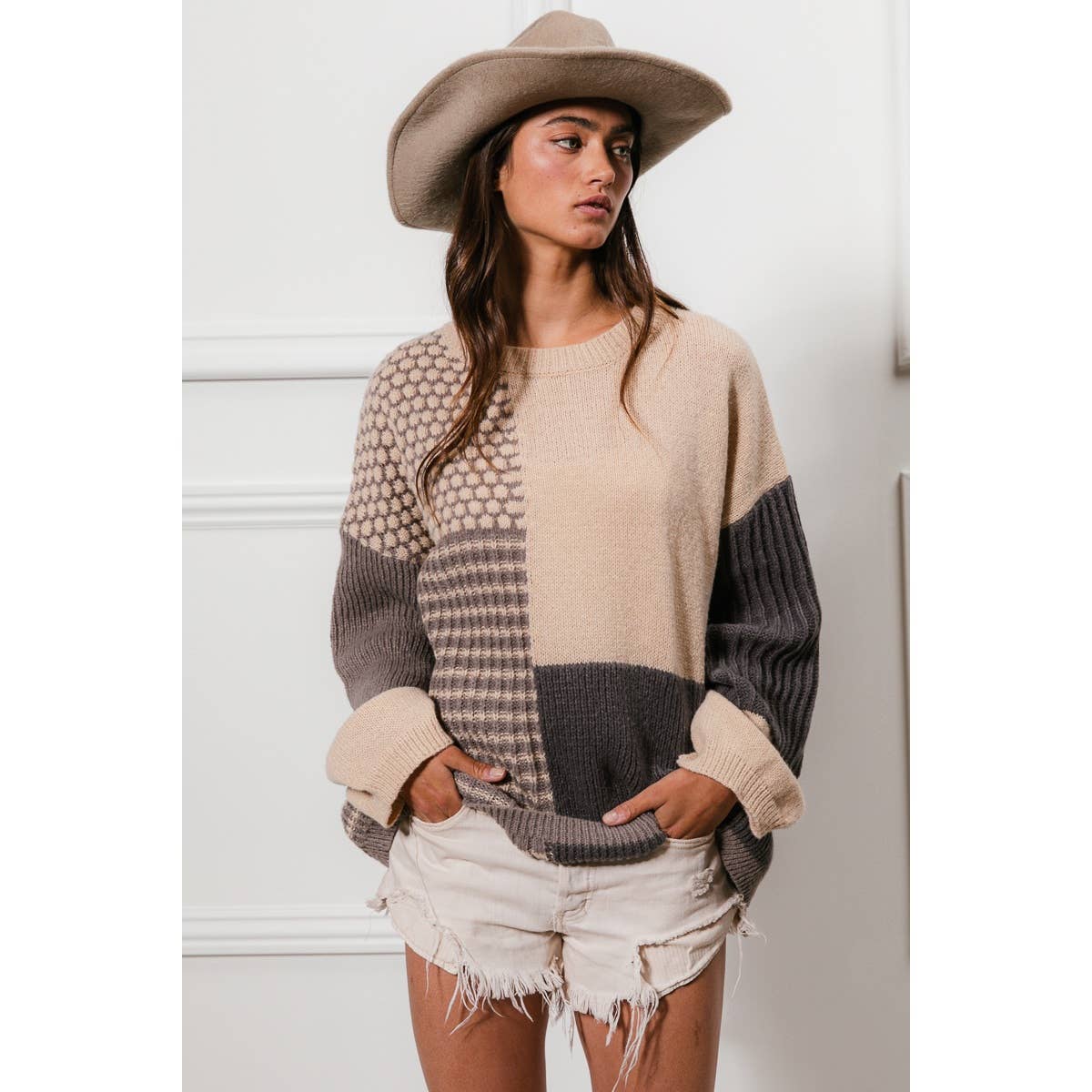 MIXED PATTERN BLOCK SWEATER