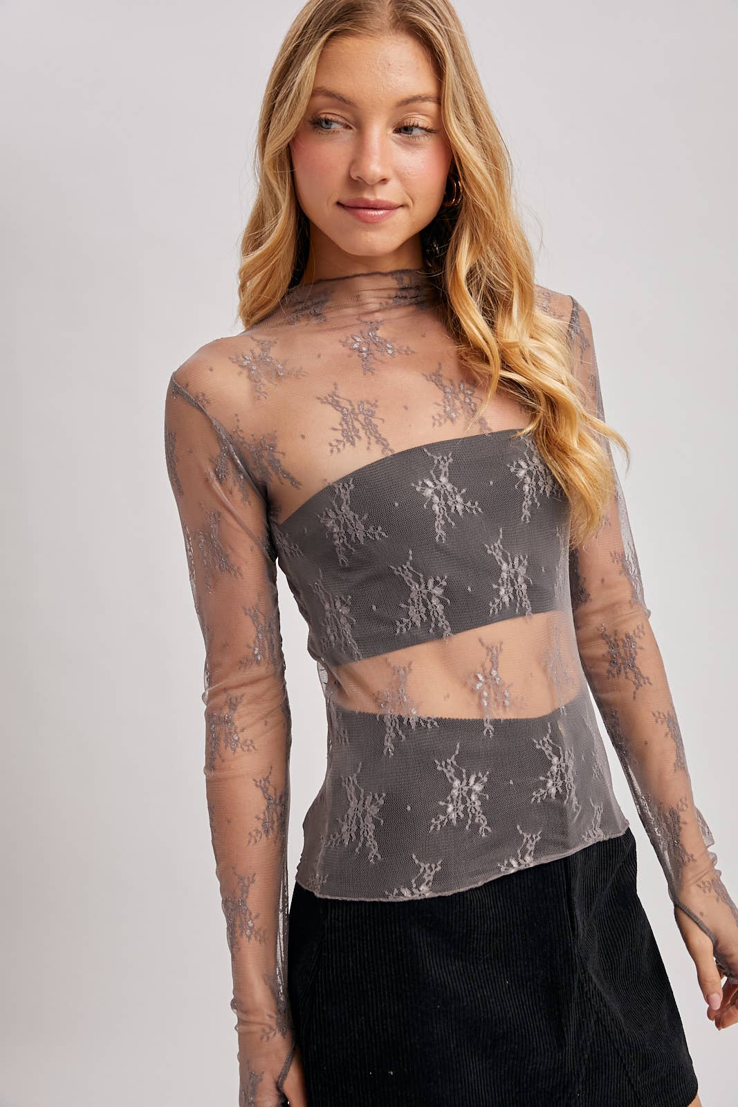 FLORAL EMBROIDERY LACE MESH LAYERING TOP