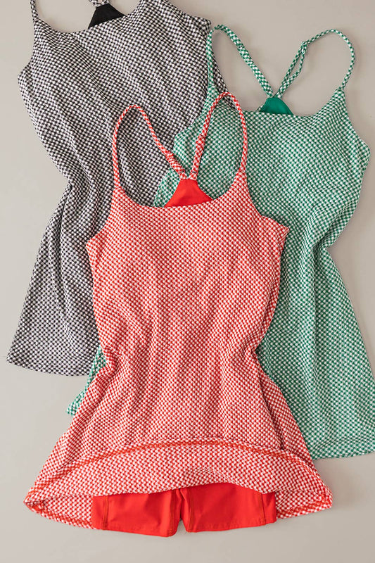 Checkered Knit Activewear Tennis Dress