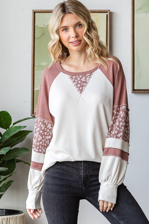 Wildflower Patchwork Waffle Knit Top